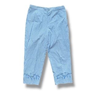 Vintage Requirements Blue White Gingham Embroidered Ankle Pants Women’s Size 14